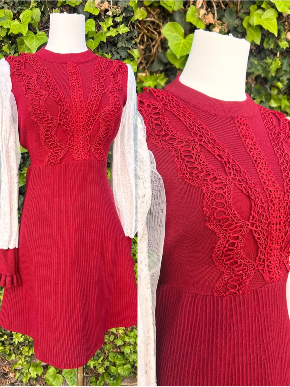 Fall Academia Knit Dress Mini Coquette Puff Sleeves Regency Renaissance Romantic
